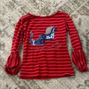 Persnickety Kids Red Striped Kids Shirt with Sleigh Design